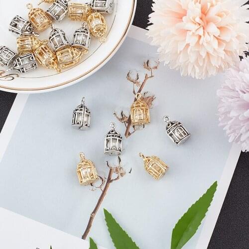 10Pcs Birdcage With Pearl Inside Antique Bronze Pendant Charms For DIY Hand Made