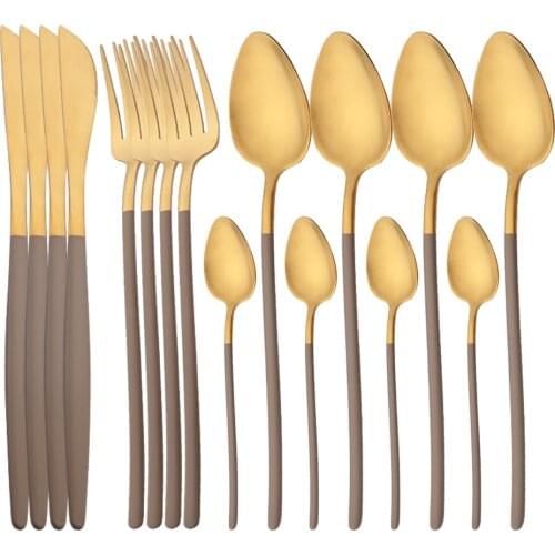 16Pcs Upscale Gold Dinnerware Cutlery Set 304 Stainless Steel Tableware Set Knife Fork Coffee Spoon Flatware Set Dishwasher Safe