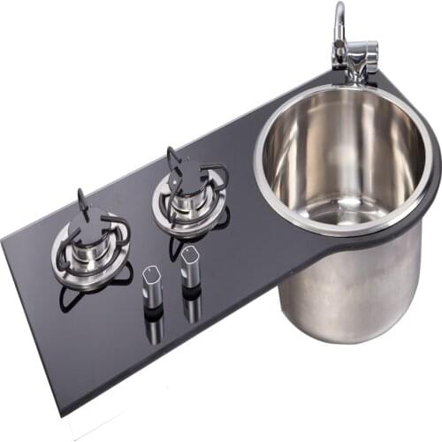 2 Burner Gas Stove Hob Sink Combo Tempered Glass 2*1.8KW 790*375/340*150mm GR-B216A Boat Caravan Camper