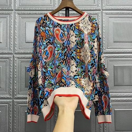 2021 spring silk female mother mulberry silk long-sleeved shirt middle-aged top printed shirt2021 spring silk female mother