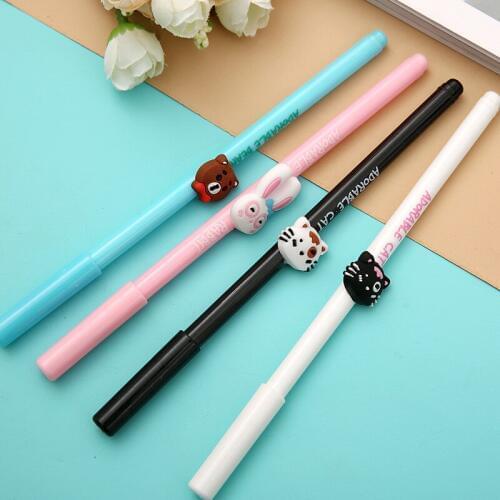 24 pcs Creative cute cartoon kitten bunny bear gel pen Student stationery simple and fresh Pen black factory direct