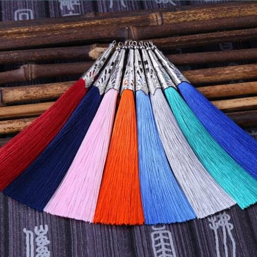 5/10pcs Silk Tassel Earrings pendant Charms Crafts Silver Caps Tassels ​Brush For DIY Jewelry Making Accessories 14CM 28 colors