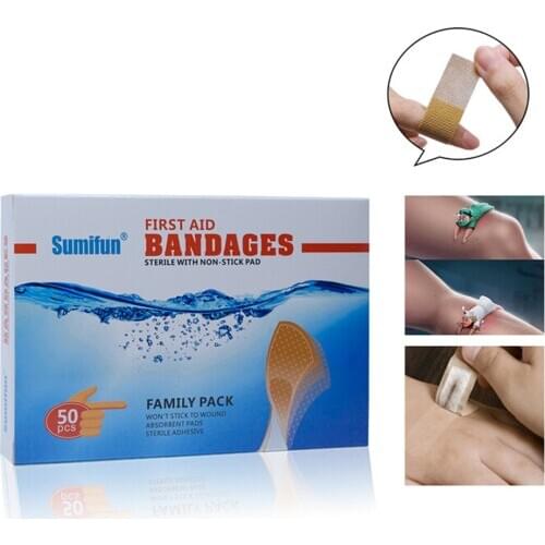 50pcs/1Box Medical Disposable First Aid Waterproof Band-Aid With A Sterile Gauze Pad Bandage