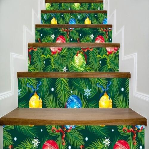 6pcs/set 18cm x 100cm Christmas Tree Leaves Balls Pattern Stair Sticker Wallpaper LTT086