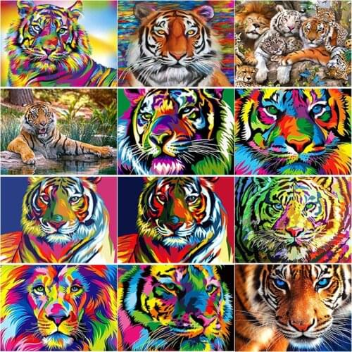 New 5D DIY Diamond Painting Color Tiger Diamond Embroidery Animal Cross Stitch Full Square Round Drill Crafts Home Decor Gift