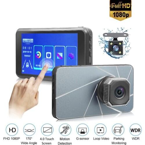 Car DVR 4.0 Touch Screen 1080P Full HD Dual Lens Rear View DashCam Video Recorder Vehicle Camera Monitor Auto Detector Registrar