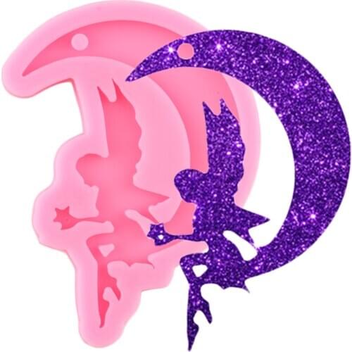 Shiny Glossy Moon Tink Keychain Mould Fairy Angel Silicone Epoxy Resin Mold DIY Necklace Jewelry Pendant Polymer Clay Moulds
