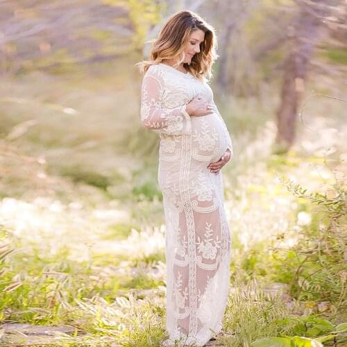 Baby Shower Dress for Women Pregnant Maternity Photo Shoot Gown Lace Summer Longuette Pregnancy Shooting Straight Solid