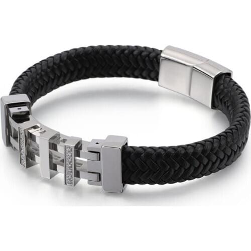 European and American trend creative stainless steel cowhide bracelet retro black titanium steel rope bracelet
