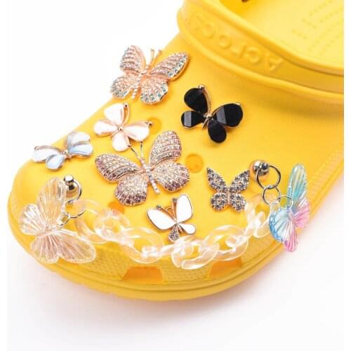 Brand Designer Butterfly Custom Series Croc Shoe Charm Bling Rhinestone Metal Charms For Girls Shoe Decoration Accessories Gifts