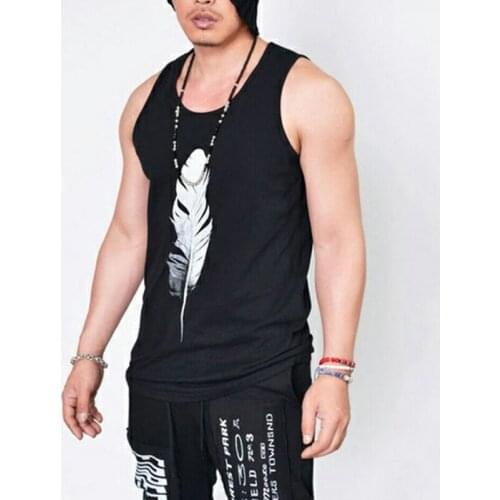 Art Feather Print T Shirt Men O-Neck Tops Boy Casual Tee Shirt Fashion Sleeveless Plus Size Hot Sale Tshirts For Male Clothing