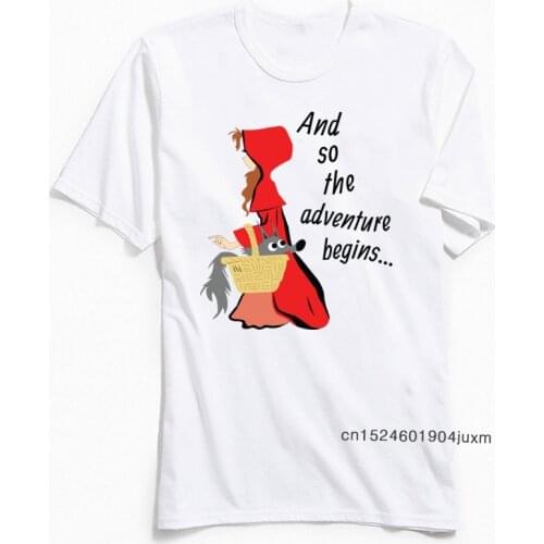 Cartoon T-shirt For Man White T Shirt Little Red Riding Hood & Her Wolf Pup Funny Story Tops 100% Cotton Tees Cheap Tshirt XS