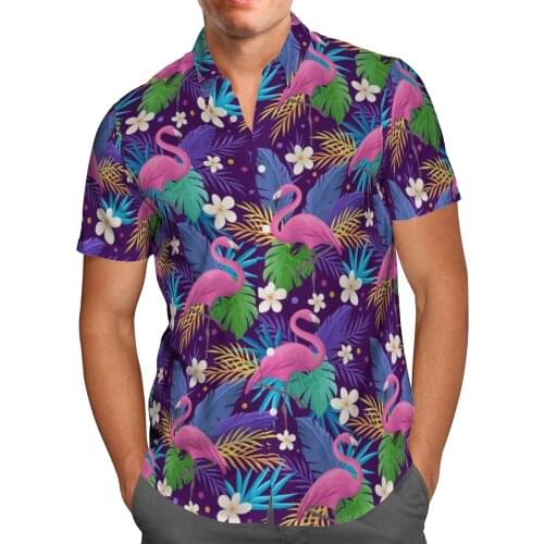Bird Weeds 3D Beach Hawaiian 2021 Summer Purple Shirt Short Sleeve Shirt Streetwear Oversized 5XL Camisa Social Chemise Homme