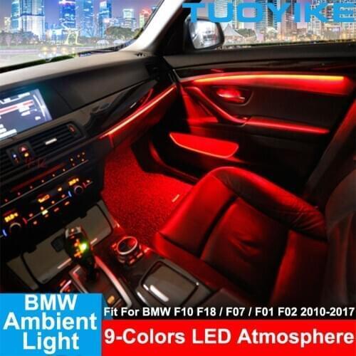 Car Interior LED Ambient 4 Carbon Fiber Door Bowl Foot Light Stripe Atmosphere 9 Colors For BMW 5 / GT /7 series F10 F18 F07 F01