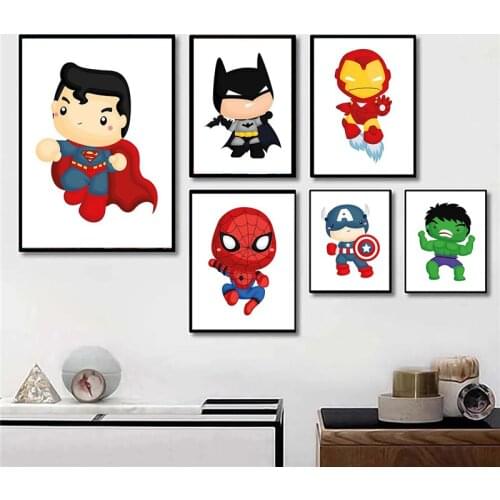 Marvel Art Canvas Paintings Cute Superhero Cartoon Posters and Colorful Prints Wall Art Pictures for Living Room Home Decoration