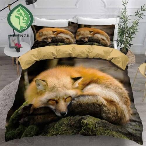 HELENGILI 3D Bedding Set Fox Painting Print Duvet Cover Set Bedclothes with Pillowcase Bed Set Home Textiles #FOX21