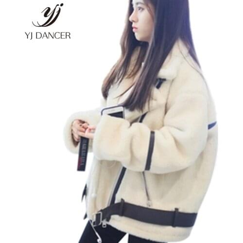 2019 Autumn And Winter New Short Paragraph Lamb Fur Fur One Thick Loose Jacket Plush Motorcycle Long Sleeve Coat H00387