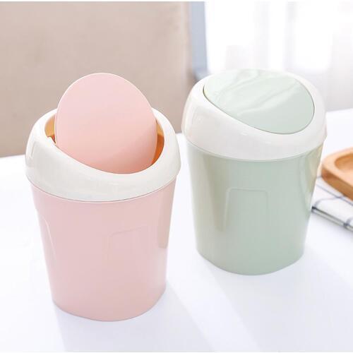 Mini Flip Lid Home Living Room Desktop Bedside Plastic Trash Can Garbage Bin Home Office Office Supplies
