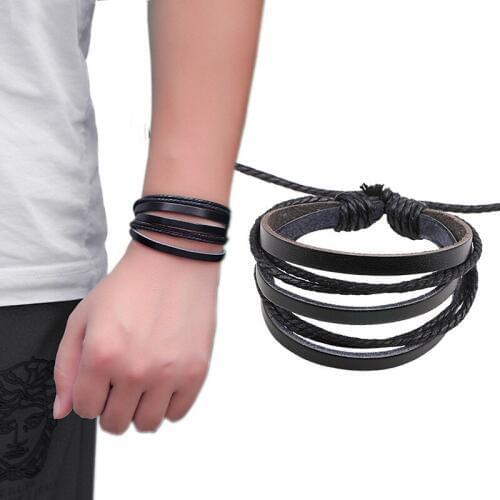 Men Jewelry New Multilayer bracelets & bangles,punk mens Genuine leather bracelet homme for men pulseiras hombre masculina