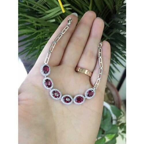 Natural red garnet gem Bracelet Natural gemstone Bracelet 925 silver bracelet Fashion round women anniversary gift Jewelery