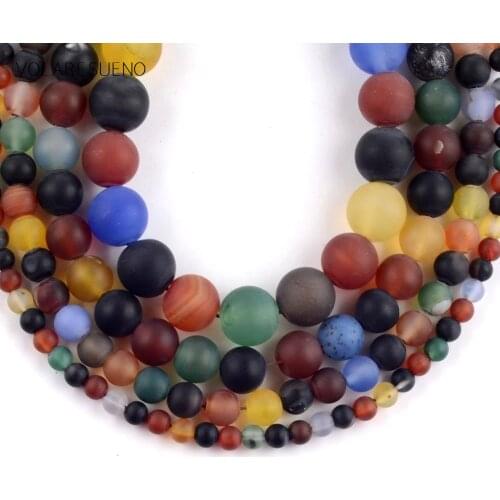 Natural Dull Polish Matter Seven Color Agates Onyx Stone Round Beads Spacer Beads For Jewelry Making 4mm-10mm Diy Bracelet 15"