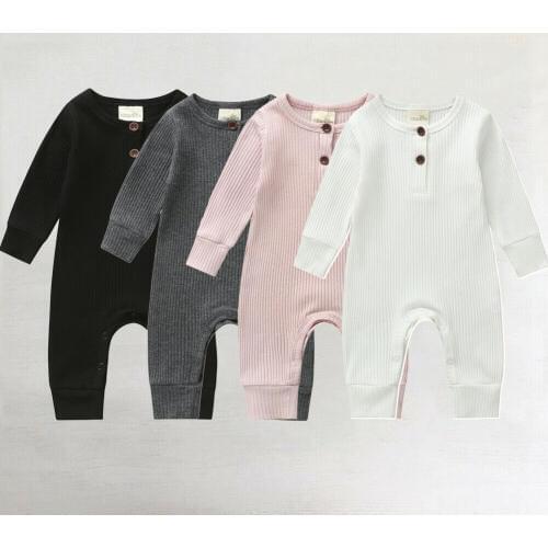 2019 New Newborn Infant Baby Boy Girl Romper Solid Button Long Sleeve Jumpsuit Clothes Outfit