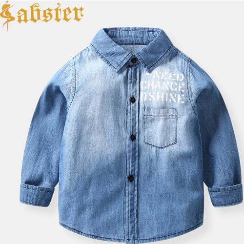 New Fashion Spring Autumn Children Clothing Boys Shirt Long Sleeve Turn Down Collar Shirt Children Baby Cotton Denim Shirt LZ378