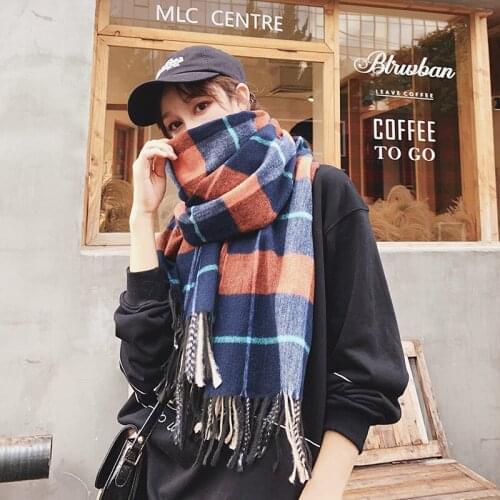 Autumn Winter Women Scarf Korean Style Plaid Tassel Thickening Scarf Warm and Cold Proof Shawl Female Scarves