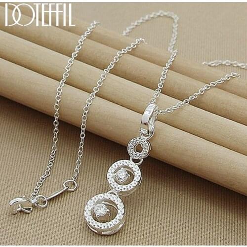 DOTEFFIL 925 Sterling Silver Three Round Circle AAA zircon Pendants Necklace 18 inch Chain For Woman Wedding Engagemen Jewelry