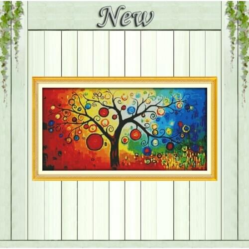 The Money Tree Scenery colorful patterns Counted print on canvas DMC 14CT 11CT DIY Cross Stitch Needlework kits Embroidery Sets