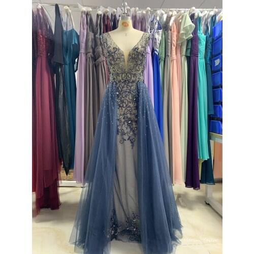 V-neck navy color prom dress 2021 new different color Bronzing long Beading luckgirls Ruched Customizable fashion prom dress