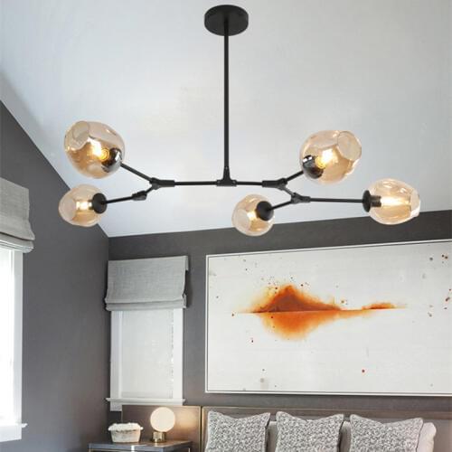 Black Pendant Lighting Kitchen Modern Pendant Light Bar Amber Glass Lamp Home Large Pendant Lights Study Ceiling Lamp Free Bulbs