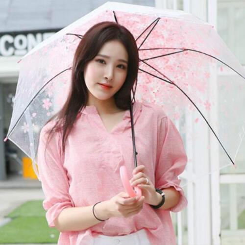 Semi-automatic umbrella Long-handle Cherry blossoms Transparent straight umbrella transparent For women