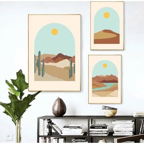 Boho Desert Landscape Poster Sunrise Sunset Art Print Vintage Canvas Painting Modern Natural Wall Picture For Living Room Decor