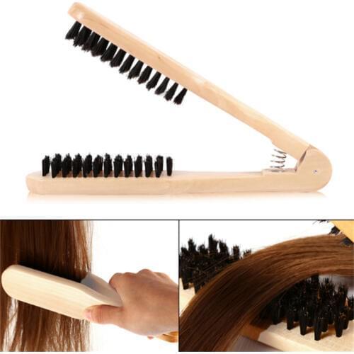 Hairdressing Straightener Nylon Hair Straightening Double Brushes V Shape Comb Clamp Not Hurt Styling Tools