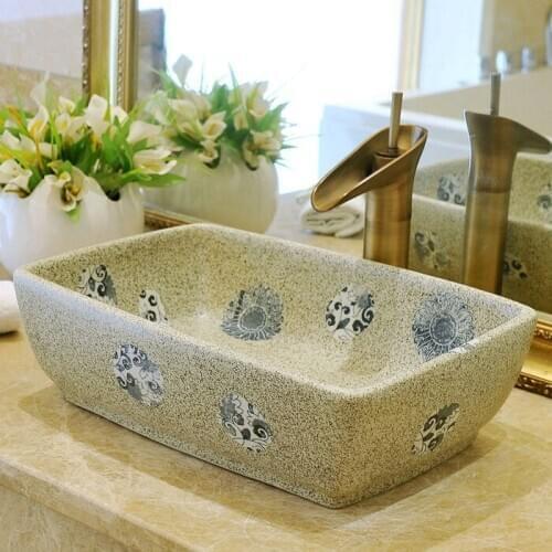 Rectangular blue and white Handmade Europe Vintage Style Ceramic Bathroom Countertop Bathroom Sink hand painted ceramic sink