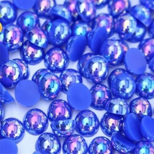Size 1.5mm-12mm Bling Deep Blue AB Color Round Flatback Pearl Beads DIY ABS Plastic Imitation Half Pearl Nail Arts Decoration