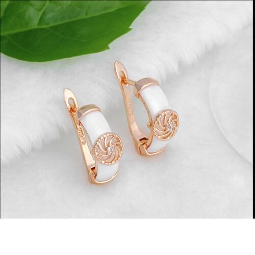 New Fashion 18 K Fine gold GF CZ Jewelry Charm White Nice Ceramic Stud Earring Geometric Vortex Simple Design For Women