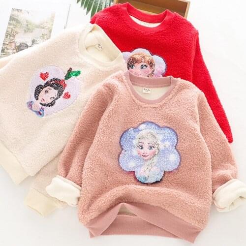 Girl Aisha Sequin Sweater Plush Childrens Plush Coat Cartoon Print Hooded Sweater Winter Long-sleeved Childrens Clothing