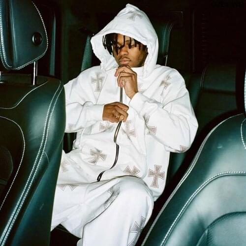 Fashion Hip Hop Men Sweatshirt Hoodie Punk Sport Coat Pullover Rhinestone Gothic Long Sleeve Zip Hoodie Korean Y2k Jacket Men