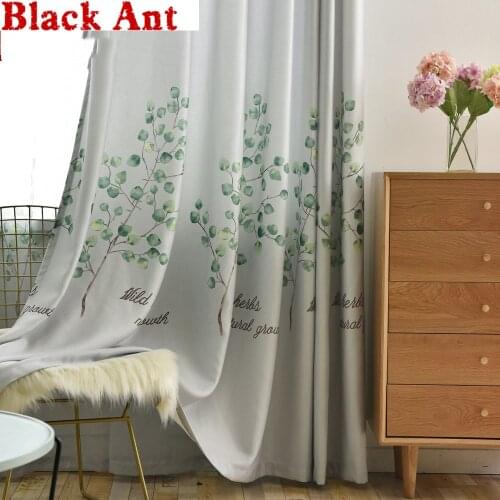 Rustic Green Leaves Curtain for Living Room Kitchen Door Printed Voile Window Sheer Drapes Blinds Custom X-WP286#40