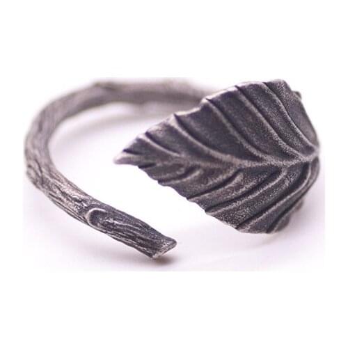 Vintage Silver Color Adjustable Leaf Rings for Men Women Finger Ring Retro Jewelry Unisex Rings Party Gifts Accessories