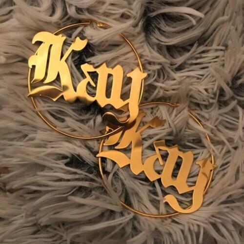 Personalize Name Stainless Steel Letter Earrings Bamboo For Women 3 Color Custom Name Circle Earrings Weddings Party Jewelry