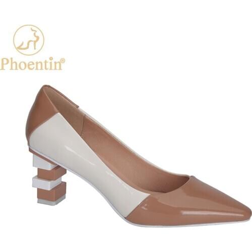 Phoentin High Heels Women Shoes Two Colors Pointed Toe Woman Pumps Genuine Leather Strange Heel 2021 New Spring Footwear FT1367
