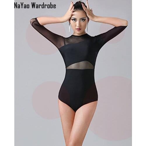 2021 New L19272 Women Latin Dance Bodysuit Half Sleeve Patchwork Latin Dancing Tops for Samba Tango Chacha Belly Performamnce