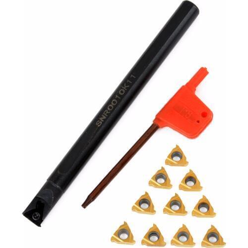10Pcs 11IR A60 Carbide Inserts Blades + 1Pcs SNR0010K11 Lathe Turning Tool Boring Bar Holder + Wrench For CNC Turning Tool