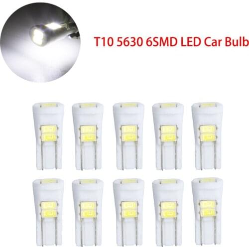 10Pcs Width Indicator Light Car LED Bulbs White T10 5630 6SMD Super Bright Ceramic Bulb 194 168 License Plate Lights Read Lamps