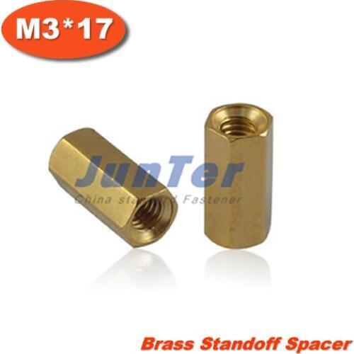 100pcs/lot Brass Standoff Spacer M3 Female x M3 Female 17mm