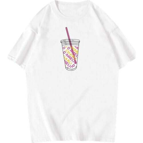 2021 New Fashion Women Men Unisex T-Shirt O-Neck Girls Short Sleeve Summer Charli D'Amelio Ice Coffee Tee Black Harajuku Graphic