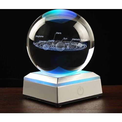 60MM80MM 3D Crystal Solar System Ball Planets Glass Ball Laser Engraved Globe Miniature Model Home Decor Astronomy Gift